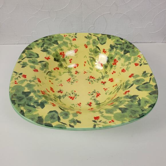 2003 Enesco Carol Rowan Geraniums Serving Bowl Red Green Yellow Pasta - Picture 2 of 13